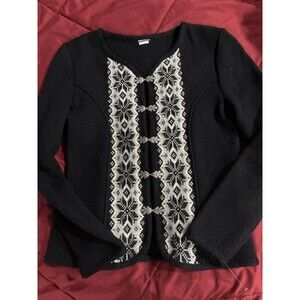 Vintage Wool Nordic Cardigan Navy Silver Clasp Folk Sweater